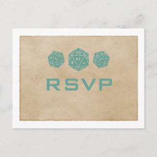 Teal Grunge D20 Dice Gamer RSVP Postcard