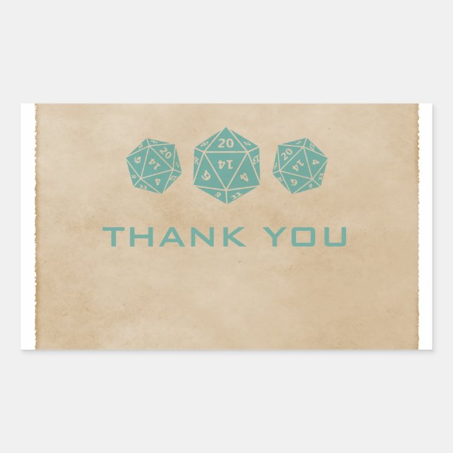 Teal Grunge D20 Dice Gamer Thank You Stickers (Front)