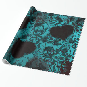 Teal Grunge Damask Valentine Wrapping Paper