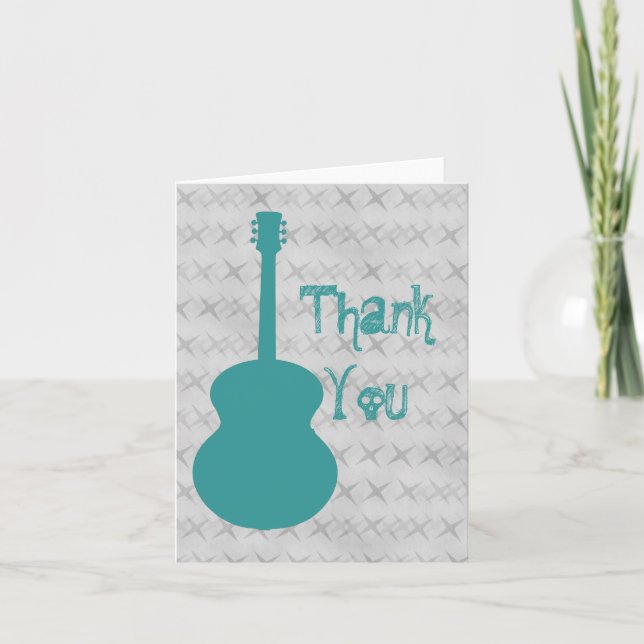 Teal Guitar Grunge Thank You Card (Front)