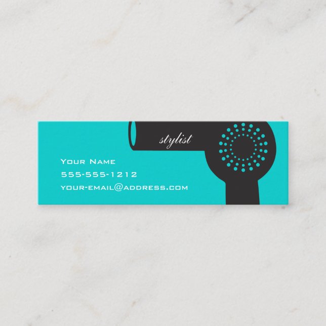 Teal Hair Stylist Skinny Biz Card (Front)