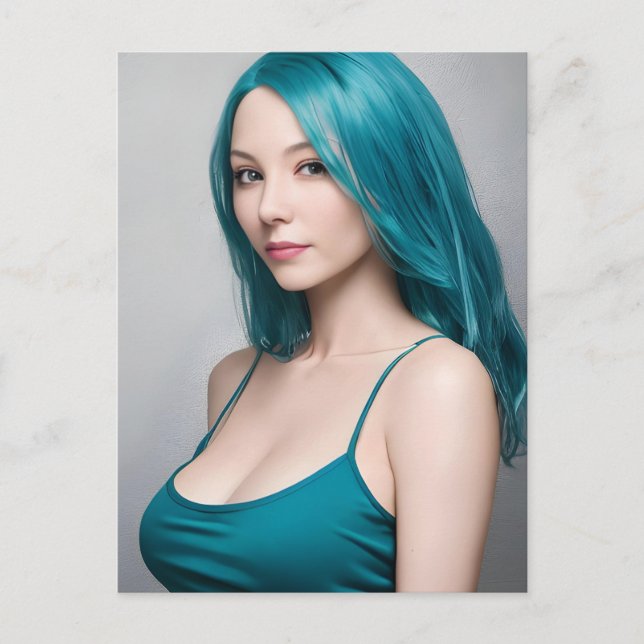 Teal Haired Young Woman Postcard (Front)