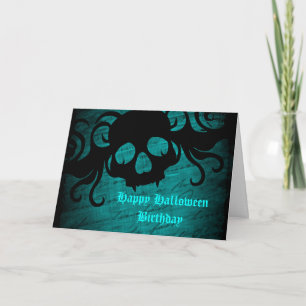 Teal Halloween birthday Card