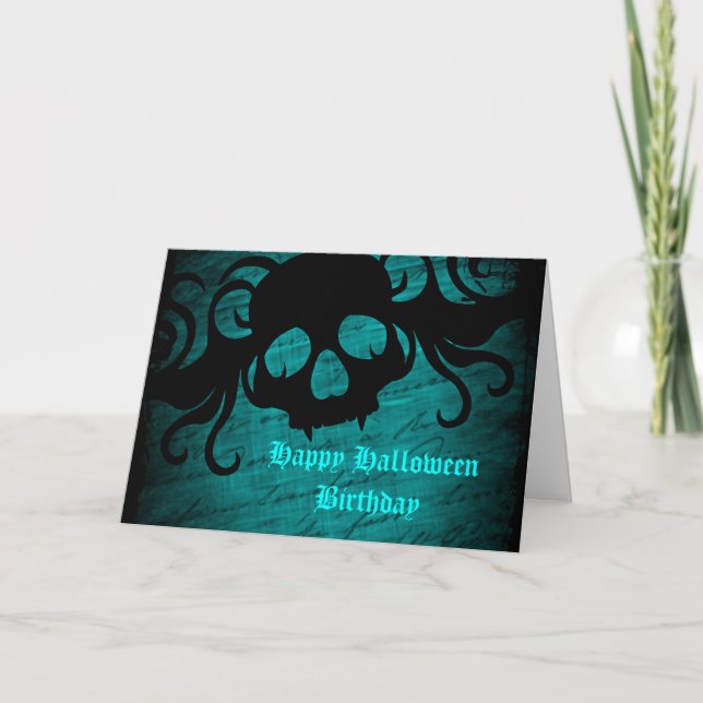 Teal Halloween birthday Card (Front)