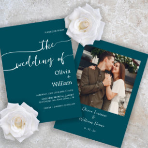 Teal Handwritten Script Photo Wedding Invitation