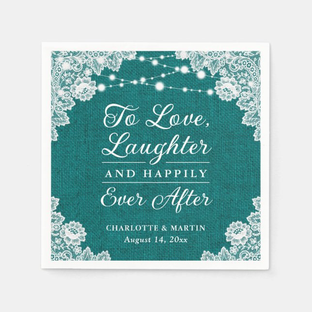 Teal Happily Ever After Wedding Napkins (Front)