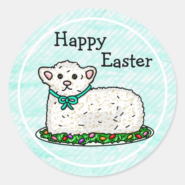 Teal Happy Easter | Lamb Cake  Classic Round Sticker (Front)