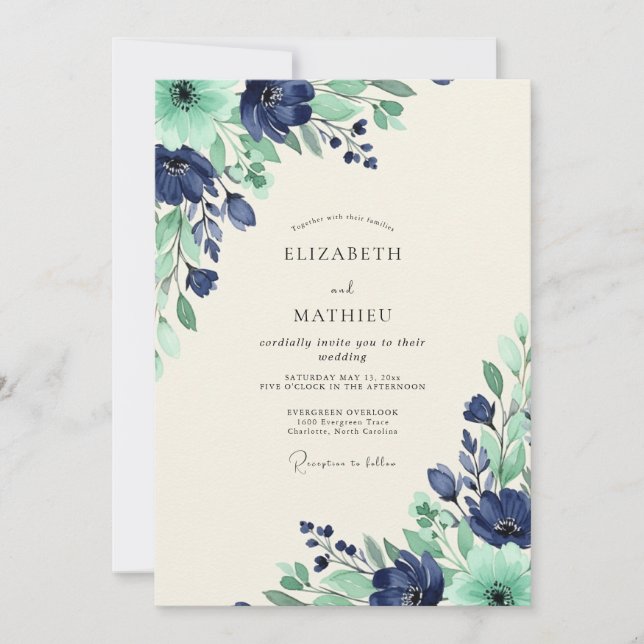 Teal Harmonious Spring Wedding Invitation (Front)