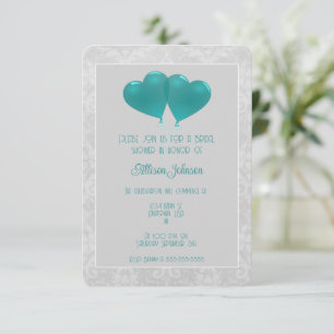 Teal Heart Balloons Bridal Shower Invitation