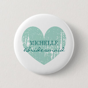 Teal heart bridesmaids buttons Personalized name