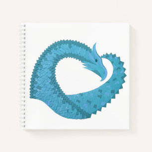 Teal heart dragon on white notebook