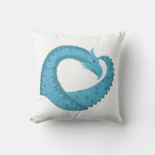 Teal heart dragon on white throw pillow
