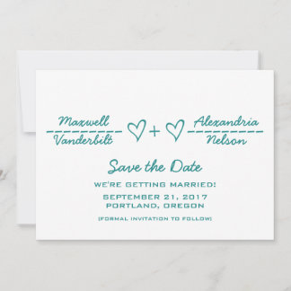 Teal Heart Equation Save the Date Invite