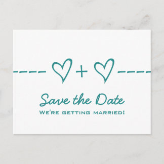 Teal Heart Equation Save the Date Postcard