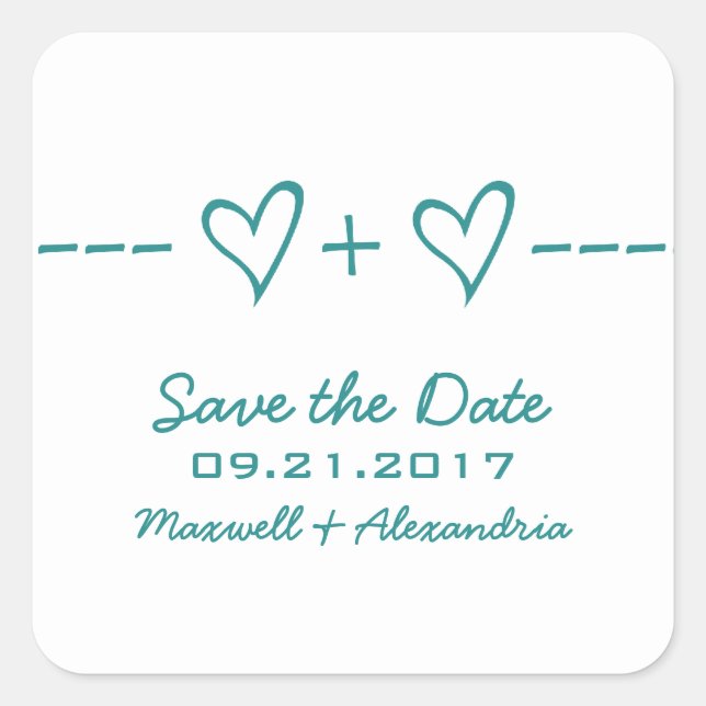 Teal Heart Equation Save the Date Stickers (Front)