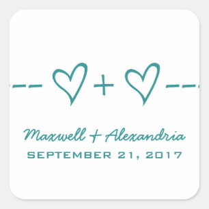 Teal Heart Equation Wedding Stickers