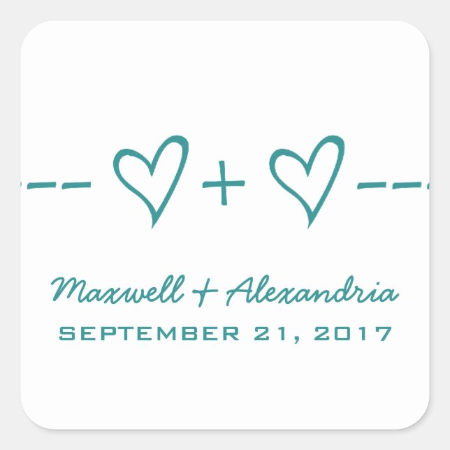 Teal Heart Equation Wedding Stickers (Front)
