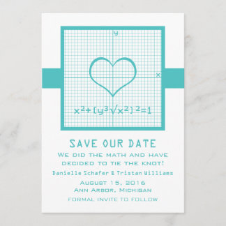 Teal Heart Math Graph Save the Date Invite