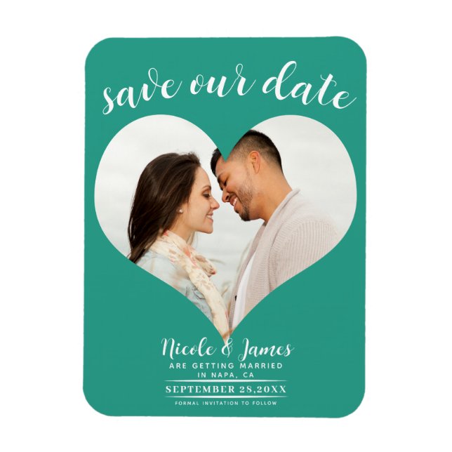 Teal Heart Photo Wedding Save the Date Magnet (Vertical)