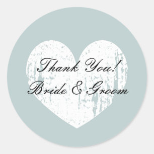 Teal heart wedding favour thank you stickers
