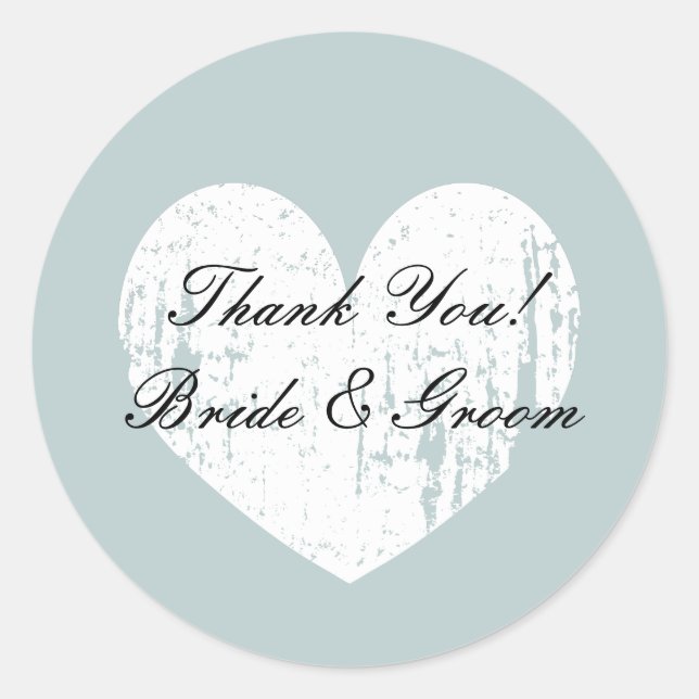 Teal heart wedding favour thank you stickers (Front)