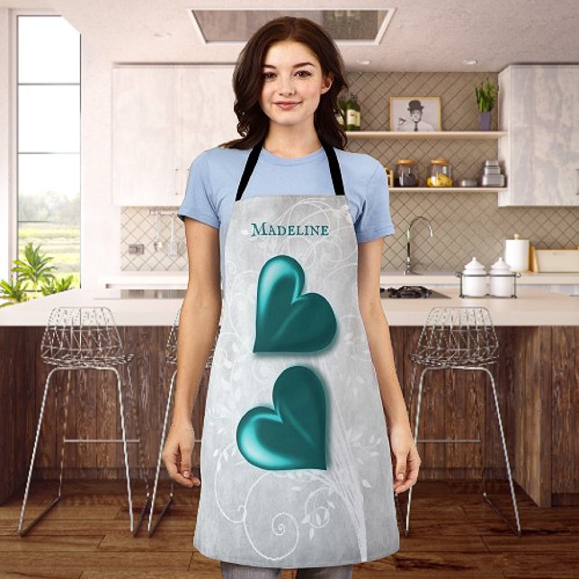 Teal Hearts Personalized Apron (Teal Hearts Personalized Apron)