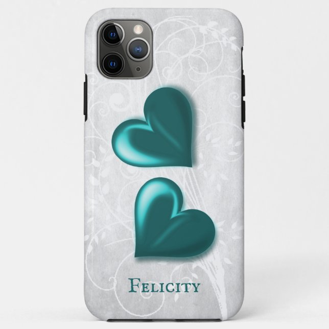 Teal Hearts Personalized Case-Mate iPhone Case (Back)