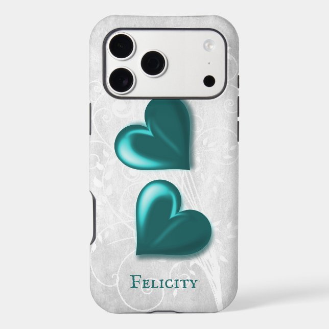 Teal Hearts Personalized Case-Mate iPhone Case (Back)