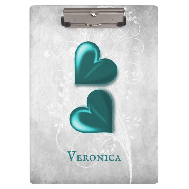 Teal Hearts Personalized Clipboard (Front)