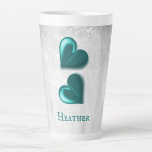 Teal Hearts Personalized Latte Mug