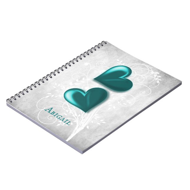 Teal Hearts Personalized Notebook (Left Side)
