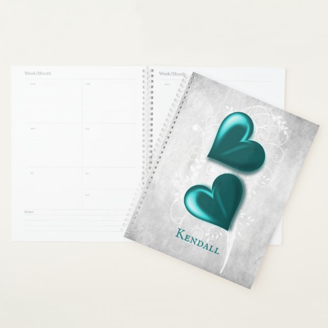Teal Hearts Personalized Planner (Display)