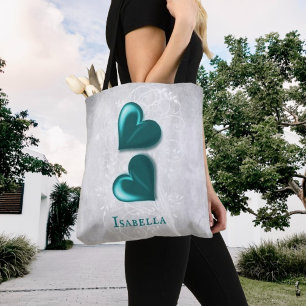 Teal Hearts Personalized Tote Bag