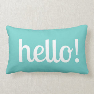 Teal Hello and Striped Throw Pillow