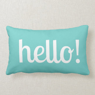 Teal Hello and Striped Throw Pillow