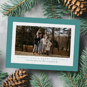 Teal herringbone tweed simple Christmas photo Holiday Card