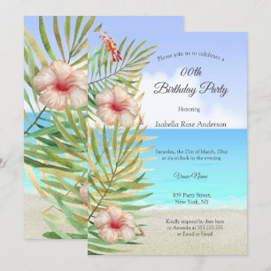 Teal hibiscus tropic Palm Beach Birthday Party Invitation