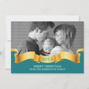 Teal Holiday Banner Photo Flat Card