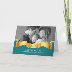 Teal Holiday Banner Photo Greeting Card
