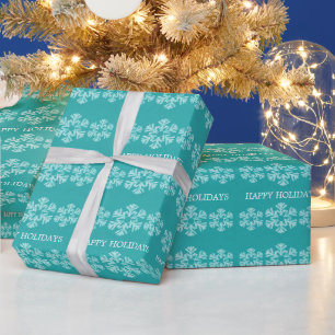 Teal Holiday Snowflakes Wrapping Paper