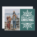 Teal Holly Jolly Christmas | Holiday Photo Card<br><div class="desc">Customizable holiday photo card featuring whimsical white snowflakes on teal green background. Other colours and similar items are available in my store. 
 "Holly Jolly Christmas!"</div>