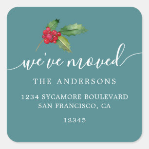 Teal Holly We’ve Moved Address  Square Sticker