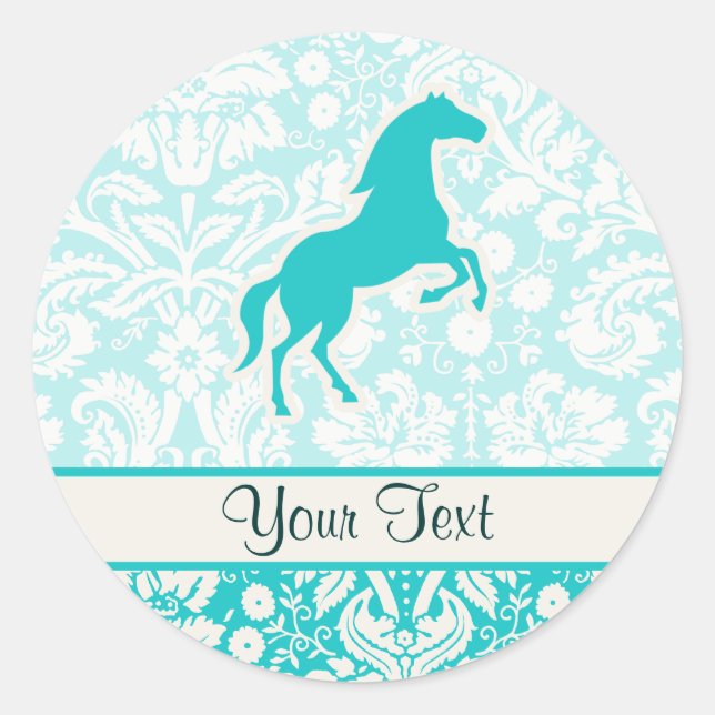 Teal Horse Classic Round Sticker (Front)