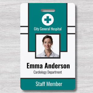 Teal    Hospital Employee Photo ID  – Nurse Doctor Badge