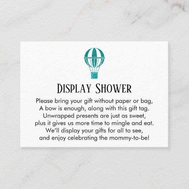 Teal Hot Air Balloon Display Shower Insert Card (Front)