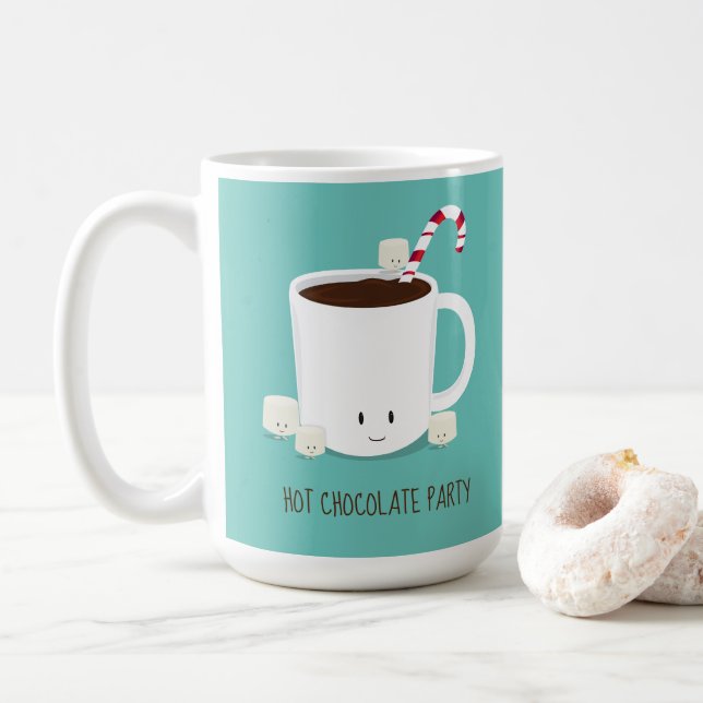 Teal Hot Chocolate Hot Cocoa Christmas Party Coffee Mug (With Donut)