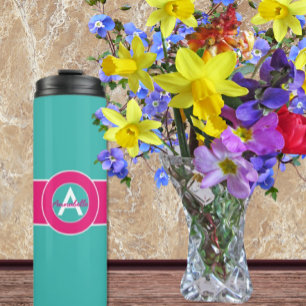 Teal Hot Pink Monogram Personalized Thermal Tumbler