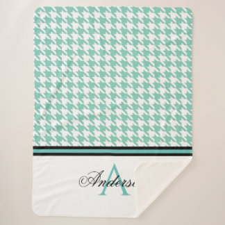 Teal Houndstooth Personalized Sherpa Blanket