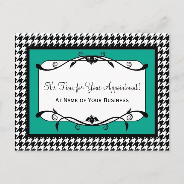 Teal Houndstooth Salon Reminder Postcard (Front)