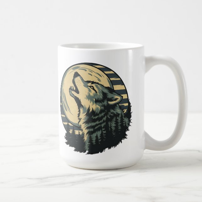 Teal Howling Wolf Moon Art Coffee Mug (Right)